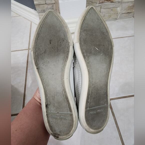 Miu Miu Embossed white metallic silver Leather Cap-Toe loafers 37 us size 6.5 7 - Picture 13 of 13